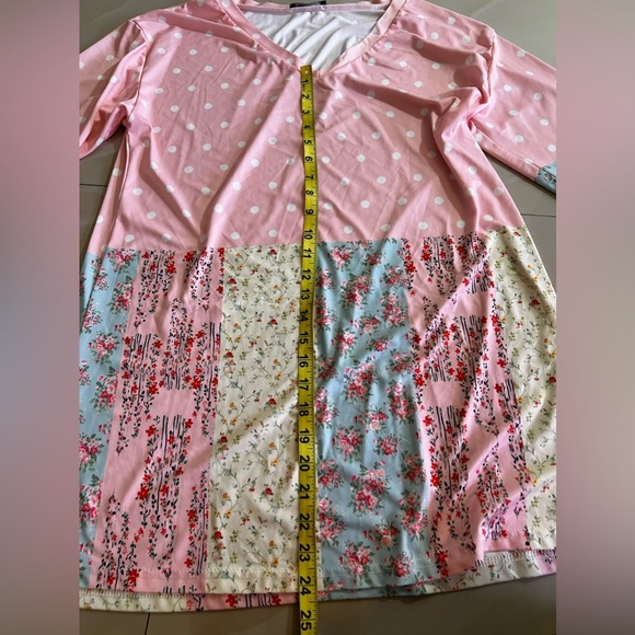 LILY by Firmiana Tunic Top Womens L Large FLORAL PINK Blue POLKA DOT Shirt - Picture 12 of 16